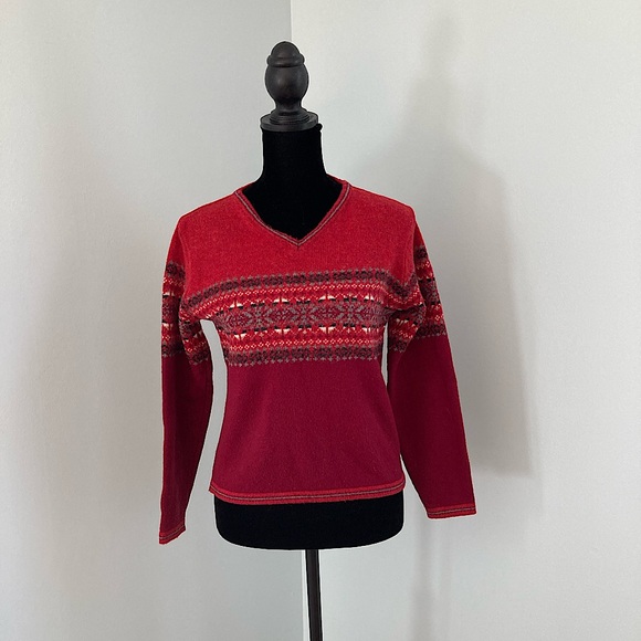 GAP Vintage V-Neck Fair Isle Lambswool Pullover Long-Sleeve Red Sweater Size S - Picture 8 of 10